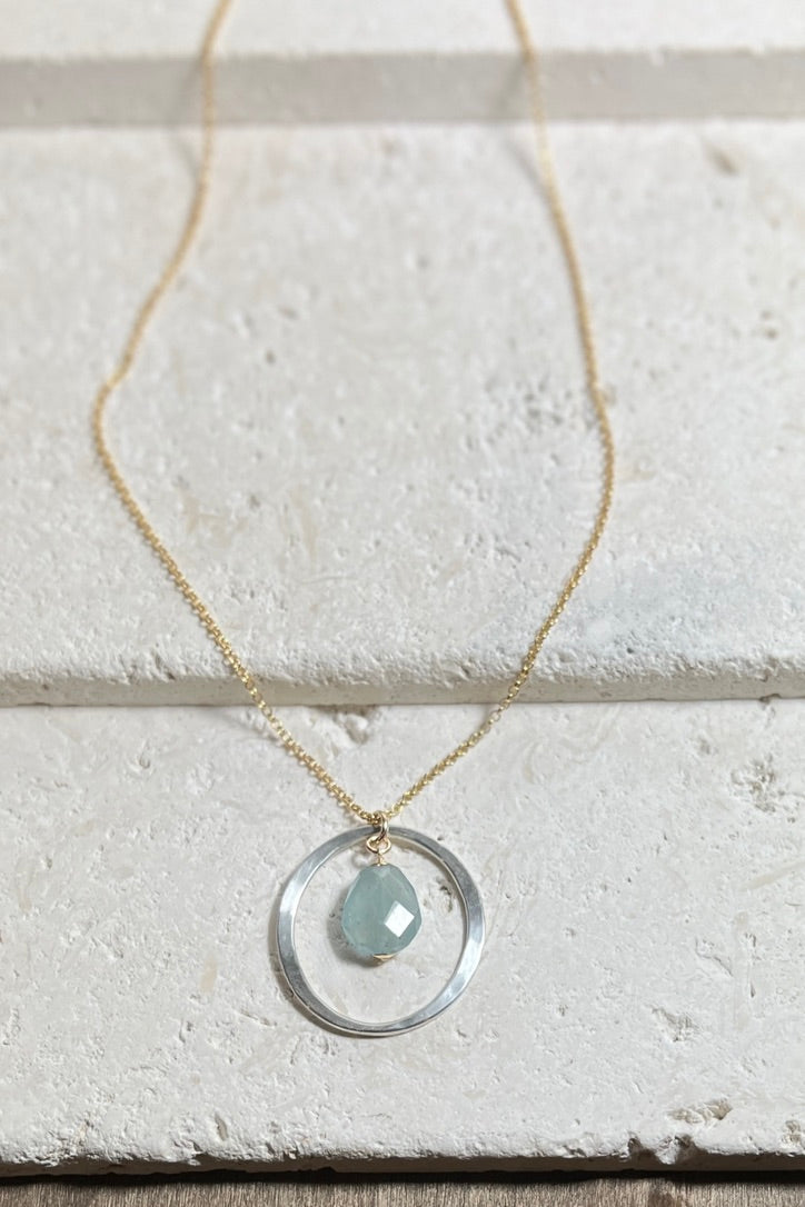 Kai Large Necklace with Aquamarine Drop – Mixed Metal