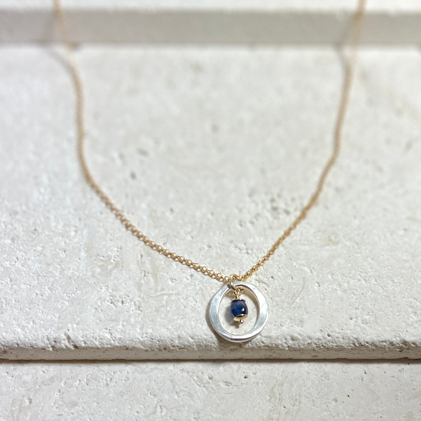 Kai Small Necklace with Sapphire Drop – Mixed Metal
