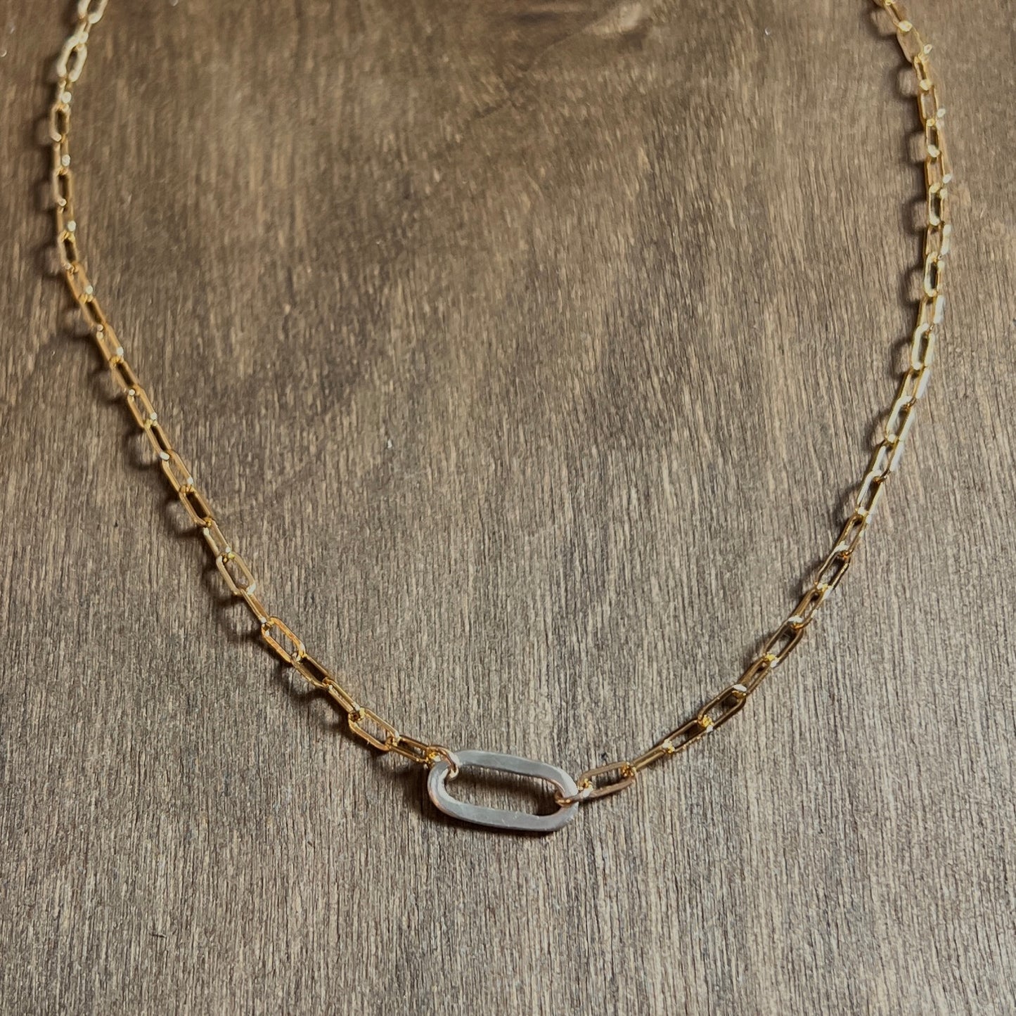 Sovereign Necklace Sm Gold Chain & Silver Link Mixed Metal