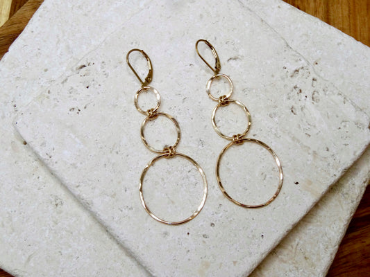 Halo Large Earrings 3 Circles Gold Filled