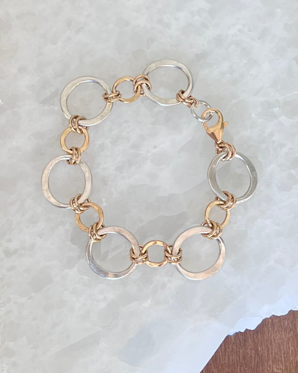 Kai Petite Mini Gold Filled & Small Sterling Silver Statement Bracelet - Mixed Mnetal