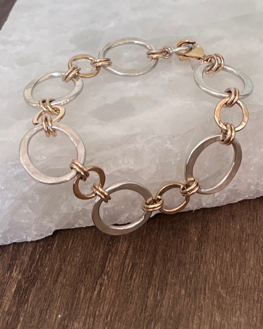 Kai Petite Mini Gold Filled & Small Sterling Silver Statement Bracelet - Mixed Mnetal