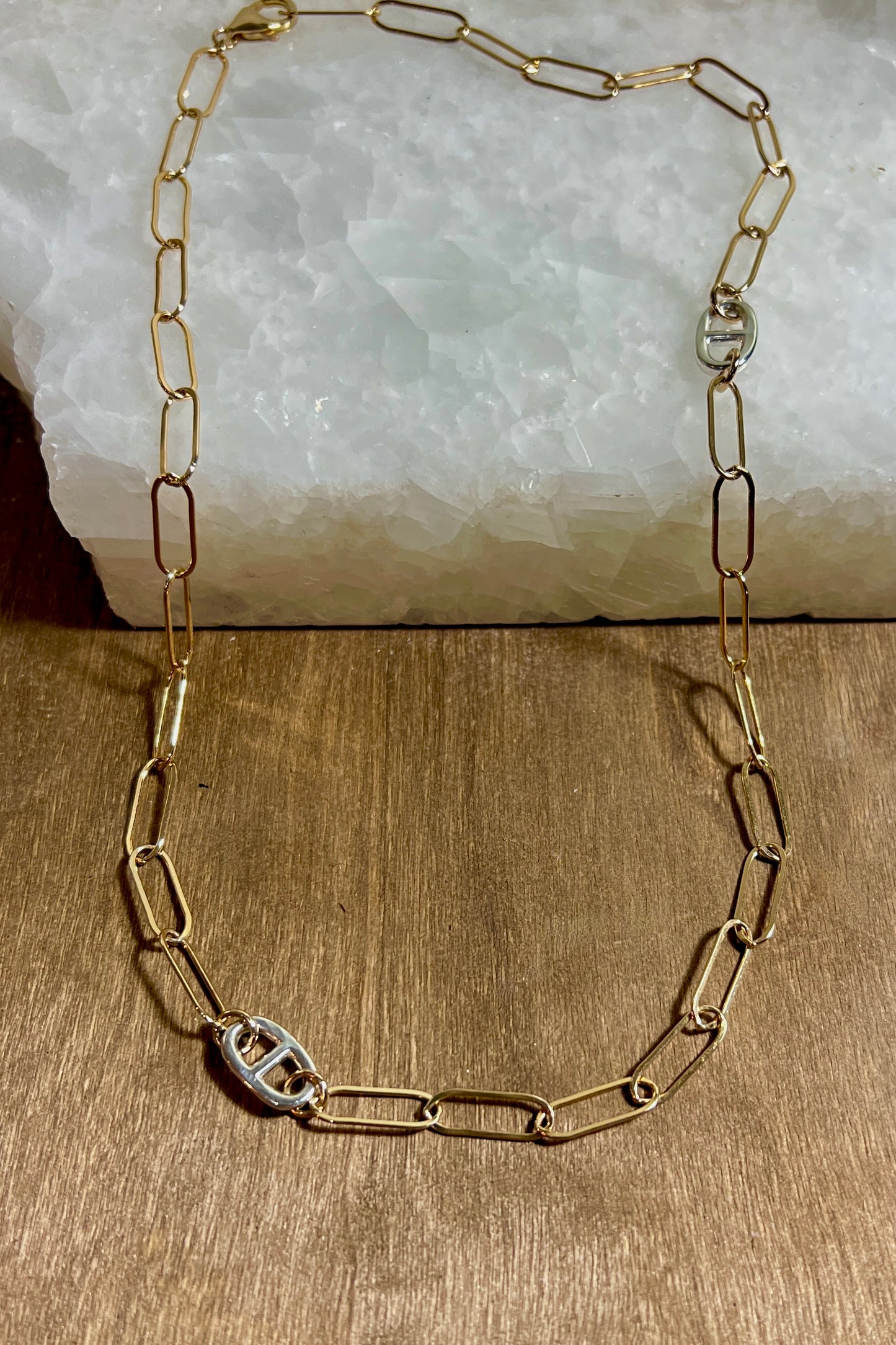 Mariner Necklace Sovereign XXL Gold Filled with 2 Mariner Links - Mixed Metal