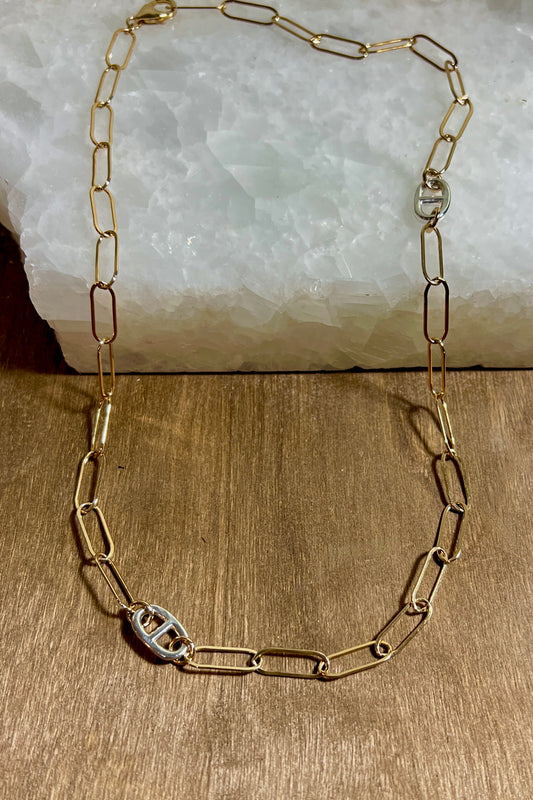 Mariner Necklace Sovereign XXL Gold Filled with 2 Mariner Links - Mixed Metal