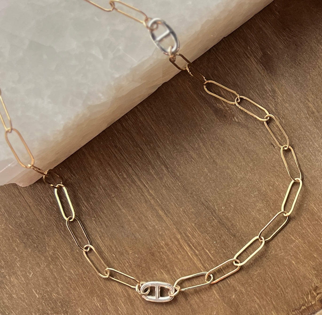 Mariner Necklace Sovereign XXL Gold Filled with 2 Mariner Links - Mixed Metal