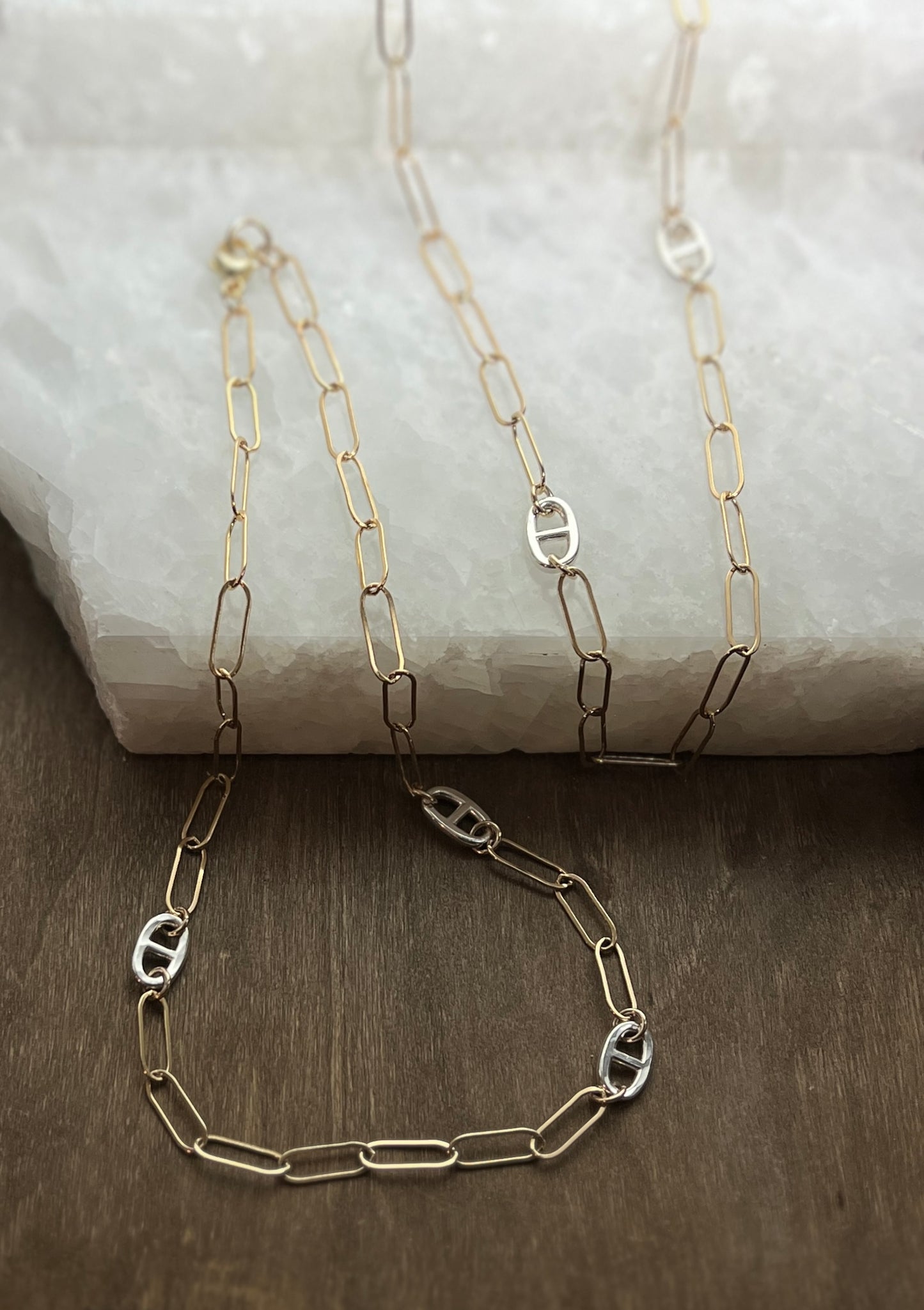 Mariner Necklace Sovereign XXL Gold Filled with 2 Mariner Links - Mixed Metal