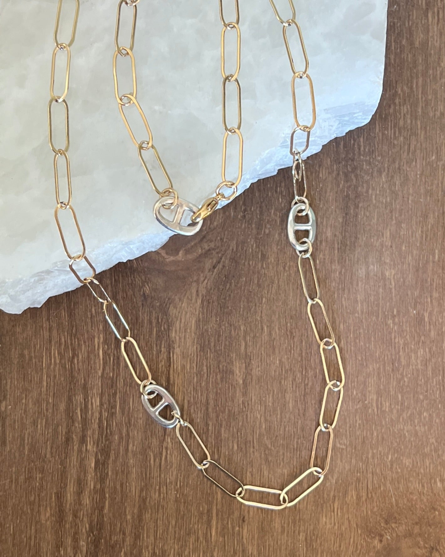 Mariner Necklace Sovereign XXL Gold Filled with 2 Mariner Links - Mixed Metal