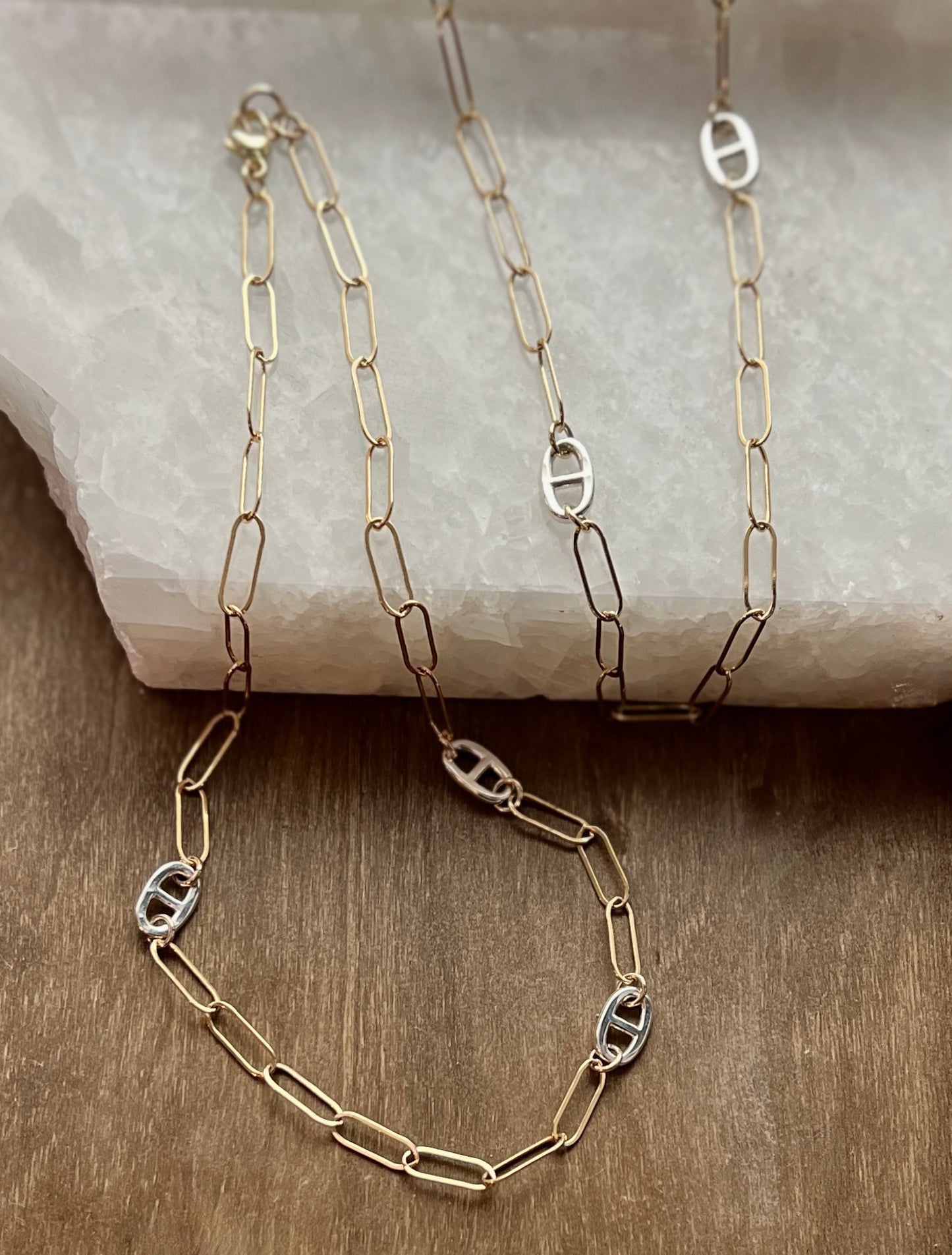 Mariner Necklace Sovereign XXL Gold Filled with 3 Mariner Links - Mixed Metal