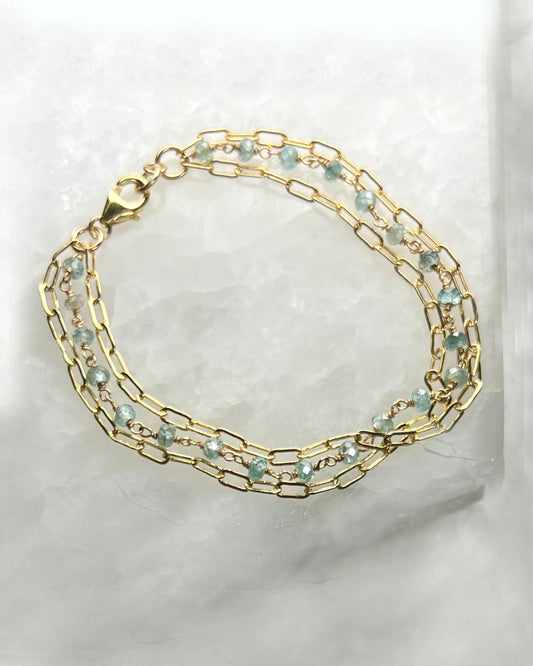 Oscar Bracelet Natural Blue Zircon Gold Filled