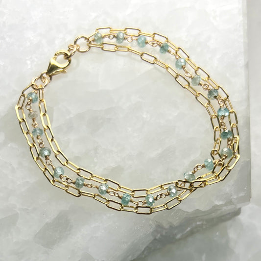 Oscar Bracelet Natural Blue Zircon Gold Filled