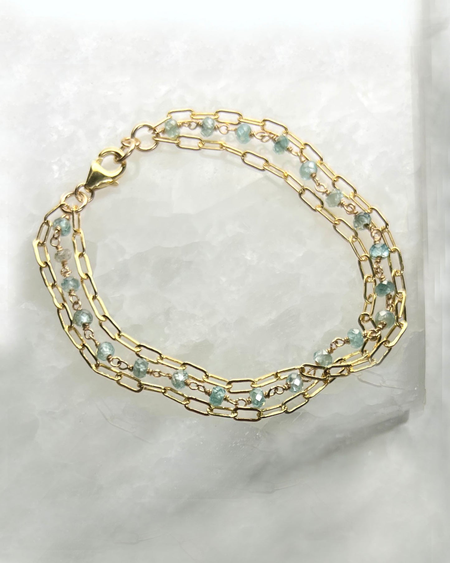 Oscar Bracelet Natural Blue Zircon Gold Filled